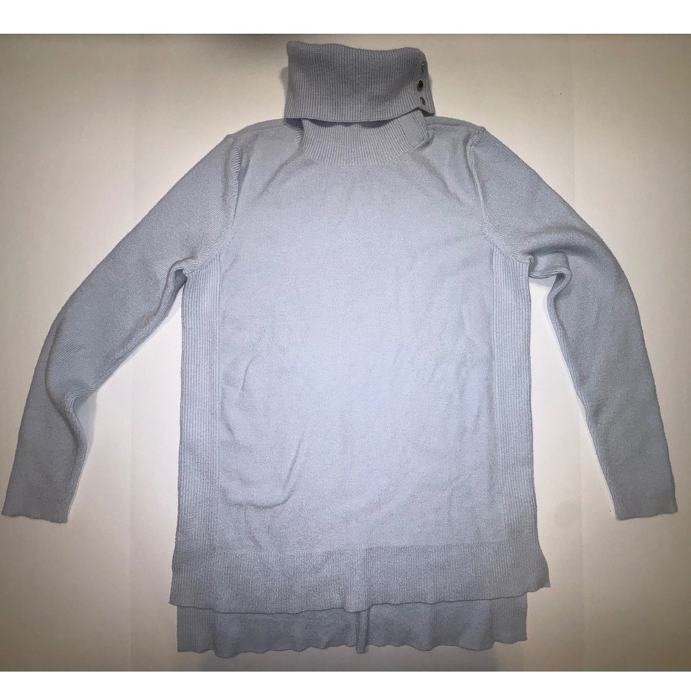 Calvin Klein Light Blue Ribbed Turtleneck Sweater Tunic Button Detail Size M